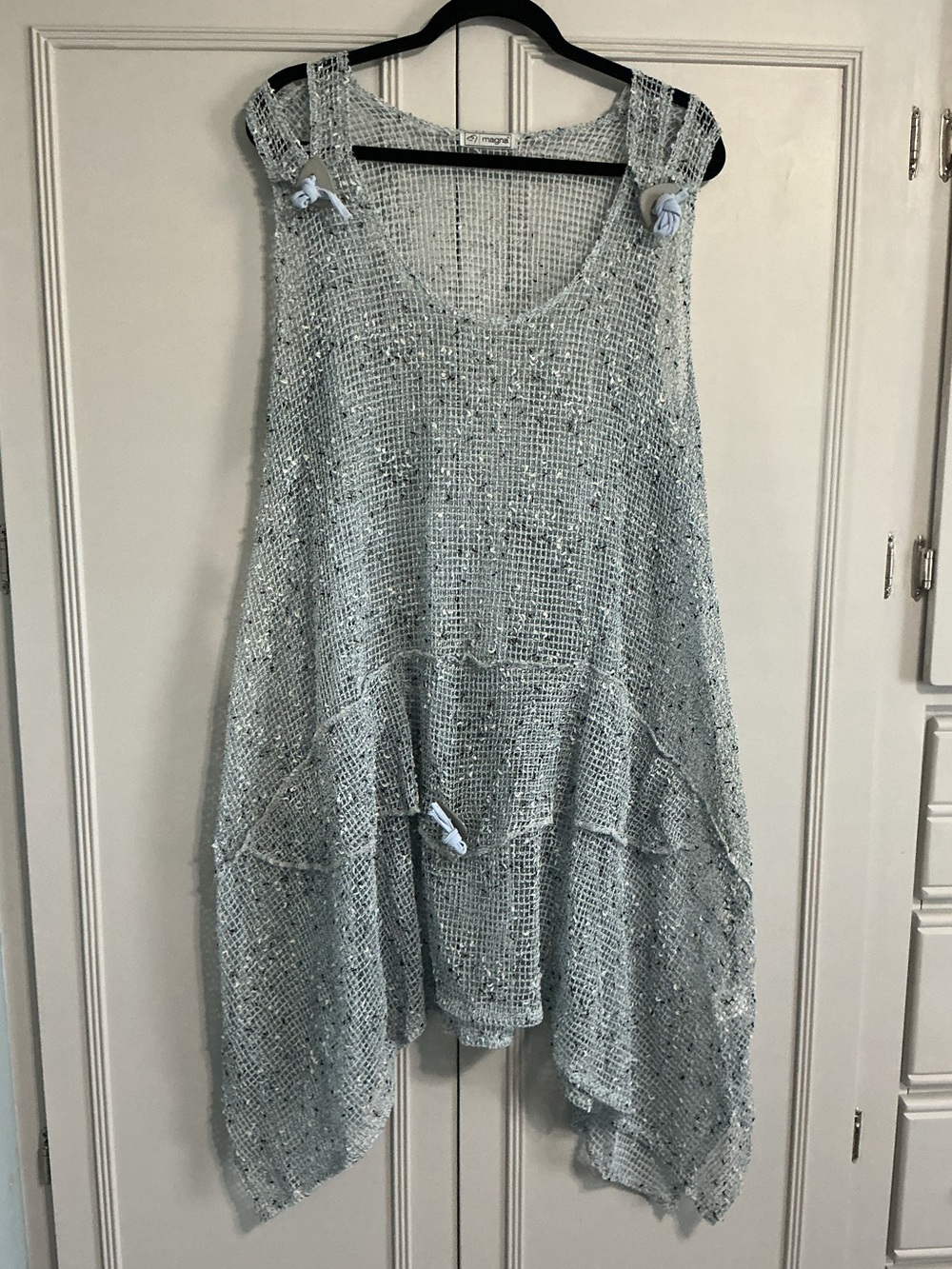 Fishnet Open Weave Split Shoulder Blue White Confetti Cover Up Resort Wear 3X
